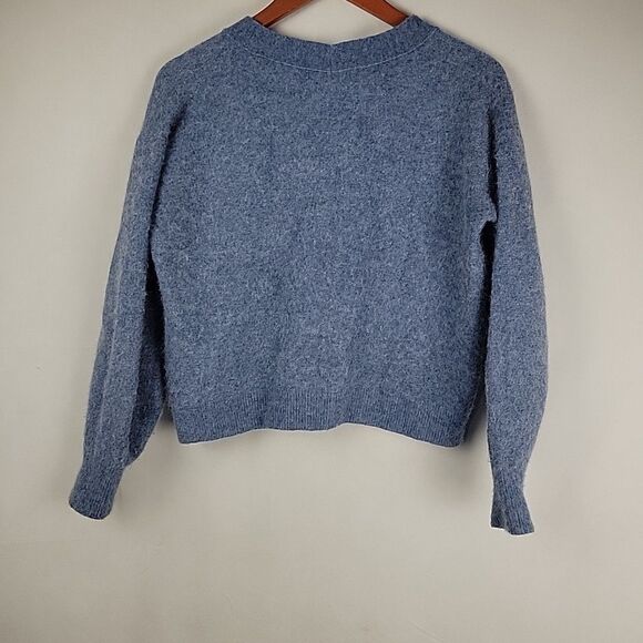 Banana Republic Alpaca Wool Blend Cropped Cardigan Womens Small Blue Soft Fuzzy - Picture 9 of 11
